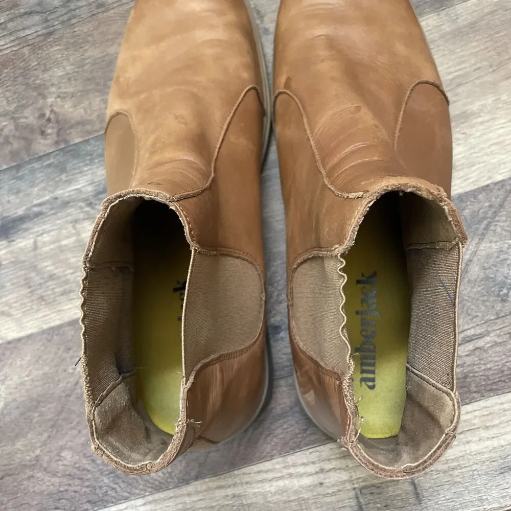Amberjack Tan Leather Chelsea Ankle Boots Pull On Round Toe for Men Sz 11.5